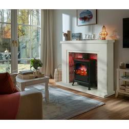 Endeavour fires farlington fireplace suite with black electric stove and flue