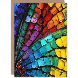 ARTERY8 Greeting Card Dragonfly Wing Close Up Colourful Oil Painting