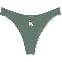 PINK Cotton High Leg Thong Panty - Fresh Forest W Dog Graphic