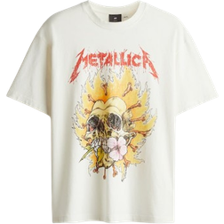 H&M Loose Fit Printed T-shirt - White/Metallica