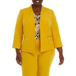 Kasper Collarless Open Front Long Sleeve Blazer - Butterscotcch