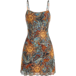 Shein MOD Clothing Retro Vintage Women's Sun Face Print Strappy Summer Dress