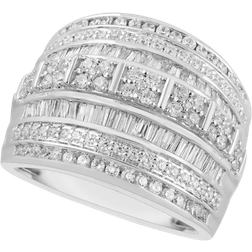 Macy's Wide Band Multi Row Statement Ring - Silver/Diamonds