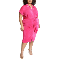 Nina Parker Tie Front Ruched Shirtdress Plus Size - Pink Yarrow