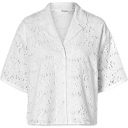 Selected Broderie Anglaise Short Sleeved Shirt - Snow White