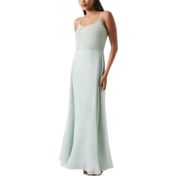 Coast Pearl Embellished Cowl Neck Georgette Bridesmaids Dress - Sage