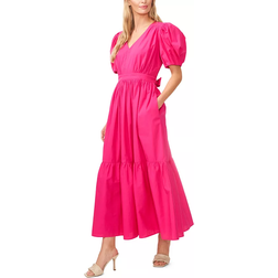 CeCe Women's V-Neck Puff Sleeve Tie Waist Maxi Dress - Bright Rose