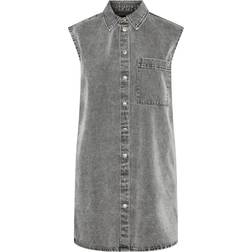 Pieces Abbi Denim Dress - Light Grey Melange