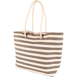 Nicola Spring Large Striped Tote Beach Bag - Grey/Beige