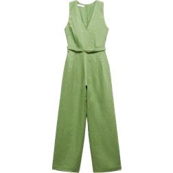 Mango Nan Belt Linen Jumpsuit - Green