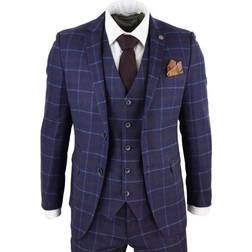 Paul Andrew Kenneth Tweed Check Suit 3-Piece - Blue