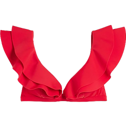 River Island Frill Plunge Bikini Top - Red