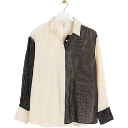 River Island Plisse Colour Block Shirt - Cream