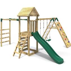 Rebo Wooden Climbing Frame with Swings Slide Up & Over Climbing Wall & Monkey Bars Dolomite