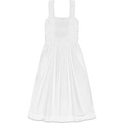 Ganni Poplin Midi Strap Smock Dress - Bright White