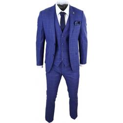 Paul Andrew Men's Check Vintage Retro Suit 3-Piece - Royal Blue