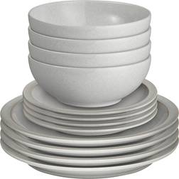 Denby Cotton White Grey Dinner Set 12pcs