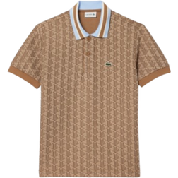 Lacoste Classic Fit Contrast Collar Monogram Motif Polo Shirt - Beige