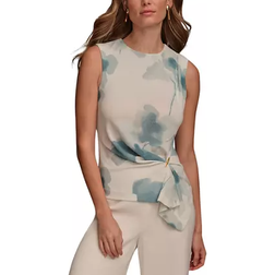 Donna Karan Women's Printed Sleeveless Side Tie Top - Frost Blue Combo