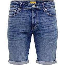 Only & Sons Ply Mid Waist Denim Shorts - Dark Blue Denim