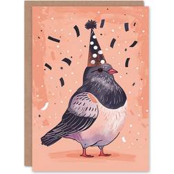 ARTERY8 Greeting Card Chubby Pigeon Cute Bird in Party Hat for Him