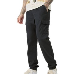 boohooMAN Tall Elasticated Waist Twill Slim Fit Cargo Trouser - Black