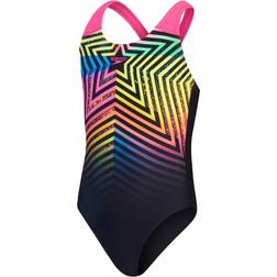 Speedo Girl's Digital Placement Splashback Swimsuit - Black/Yellow