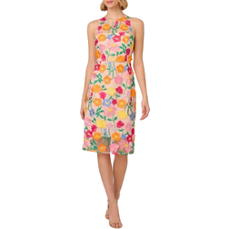 Adrianna Papell Floral Embroidered Halter Midi Dress - Pink/Yellow Multi