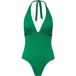 Tommy Hilfiger Tonal Logo Halterneck One Piece Swimsuit - Olympic Green