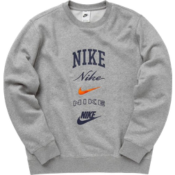 Nike Club Fleece Men's Long Sleeve Crew Neck Sweatshirt - Dark Grey Heather/Safety Orange