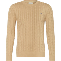 Gant Cable Knit Crew Neck Sweater - Dark Khaki