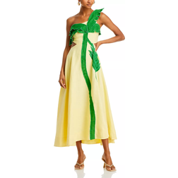 Farm Rio Palm Tree Cutwork Midi Dress - Yellow