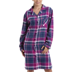 Camille Wincy Checkered Long Sleeve Button Front Nightshirt - Blue