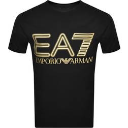 EA7 Logo Series Stretch Cotton Short Sleeved T-shirt - Black