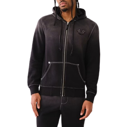 True Religion Logo Applique Big T Zip Hoodie - Black