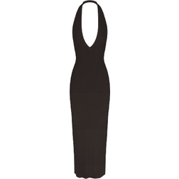 SKIMS Soft Lounge Deep Plunge Halter Long Dress - Onyx