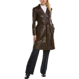 Badgley Mischka Triss Double-Breasted Leather Trench Coat - Brown