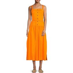 Karl Lagerfeld Belted A Line Midi Dress - Tangerine