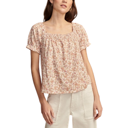 Lucky Brand Square Neck Printed Short Sleeve Top - Cream Floral