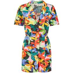 Yumi Tropical Leaf Print Playsuit - Multicolour