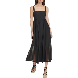 DKNY Paneled Mixed Media Midi Dress - Black