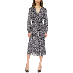 Michael Kors Animal Print Kate Belted Dress - White/Black