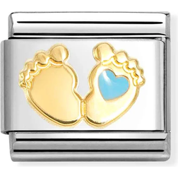 Nomination Composable Classic Baby Feet with Heart Charm - Silver/Gold/Blue