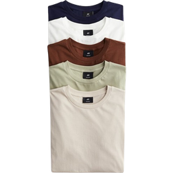 H&M Regular Fit T-shirts 5-pack - White/Beige/Green