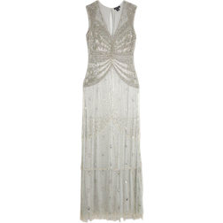 Karen Millen Embellished Beaded Woven Maxi Dress - Silver