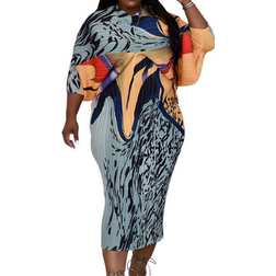 OEM Hot V-Neck Batsleeve Printed Women Dresses - Multicolour