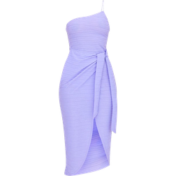 PrettyLittleThing Textured Strappy One Shoulder Wrap Midi Dress - Purple