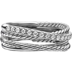 David Yurman Crossover Band Ring - Silver/Diamonds