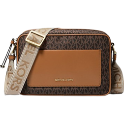 Michael Kors Jet Set Large Signature Logo Print Woven Crossbody Bag - Brown/Acorn