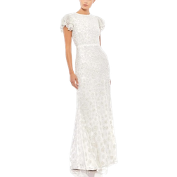 Mac Duggal High Neck Flutter Cap Sleeve Gown - White